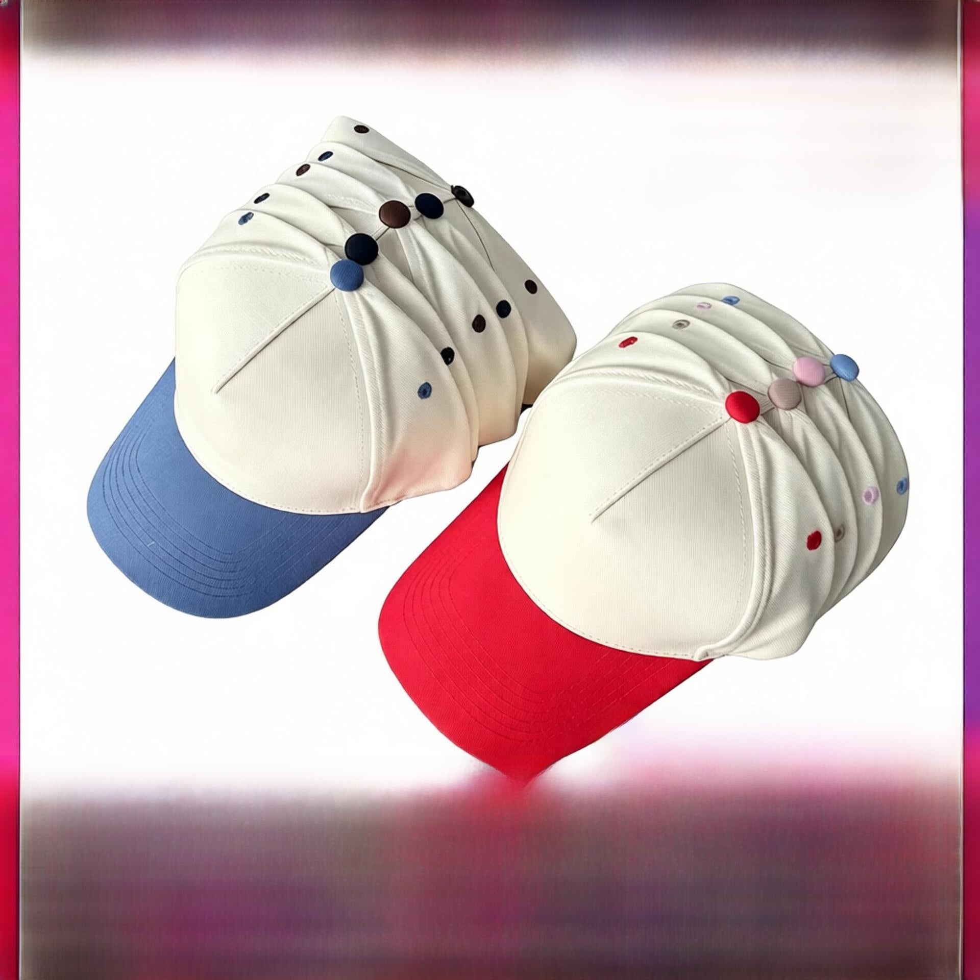 Color Block Baseball Cap With Wide Brim In Simple Style, Cotton Material Featuring Embroidery And UV Protection