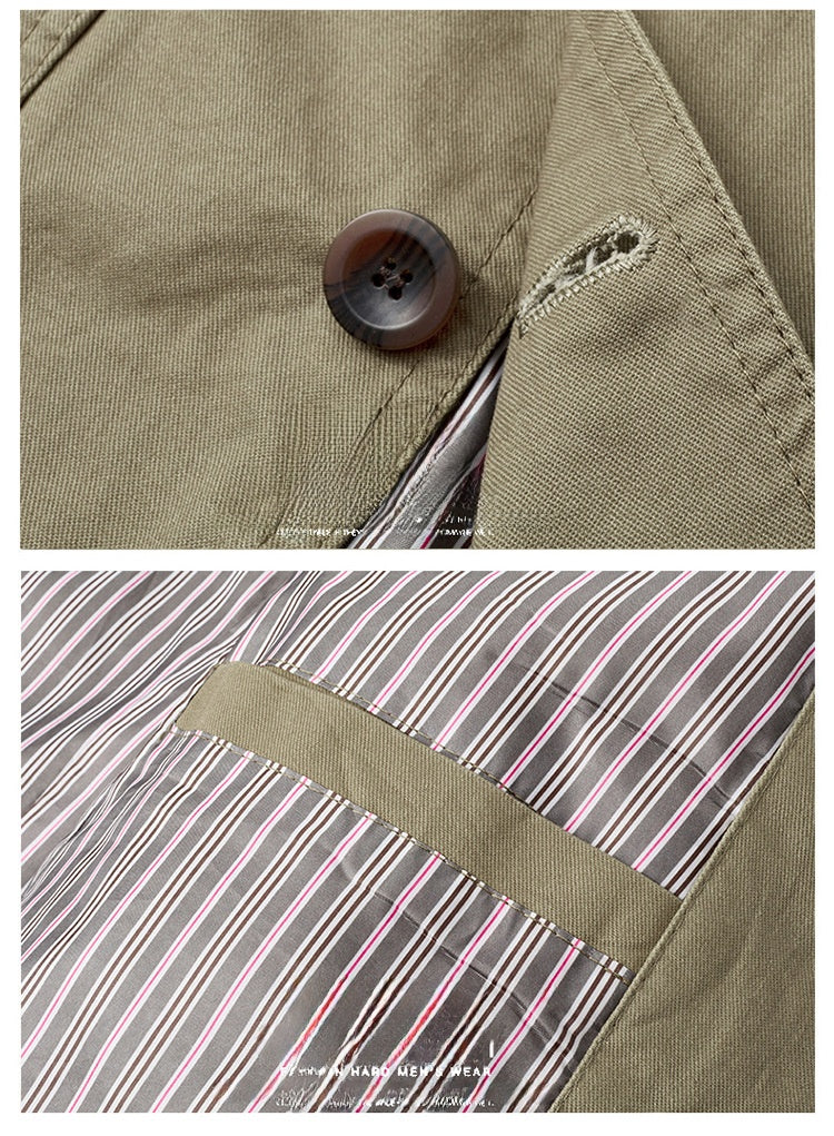 Men's Vintage Style Solid Color Blazer In Khaki With Cotton Fabric And Lapel Collar