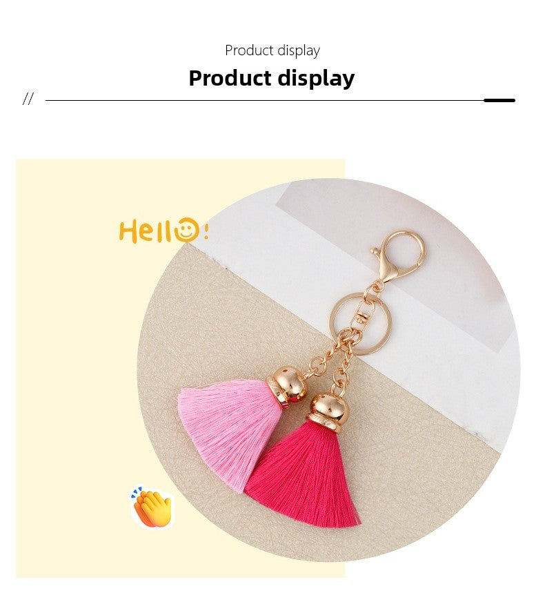 Chinoiserie Style Tassel Bag Charm Keychain Made Of Polyester, Elegant Bag Pendant Accessory