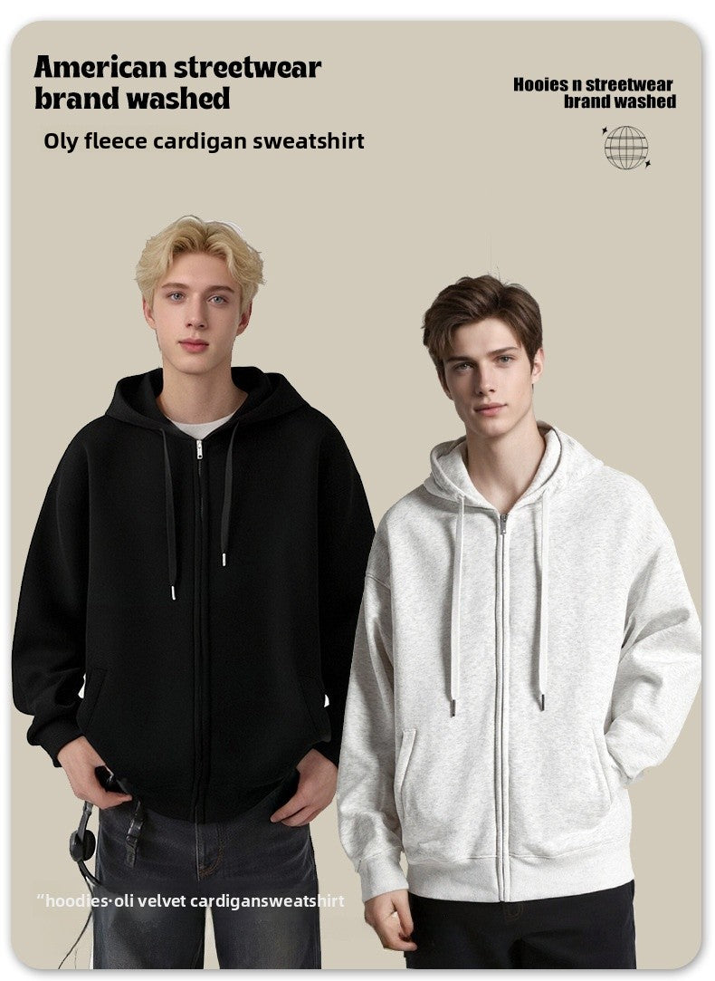 Men's Solid Color White Cotton Casual Hoodie With Long Sleeve