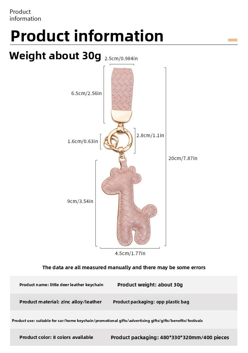 Giraffe Key Chain In Apricot Featuring Durable PU Leather Material