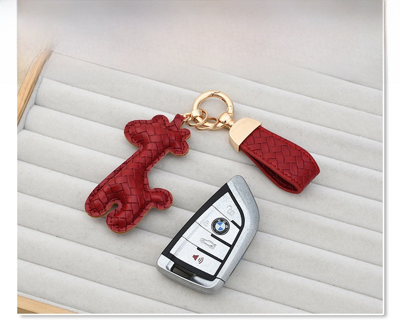 Giraffe Key Chain In Apricot Featuring Durable PU Leather Material