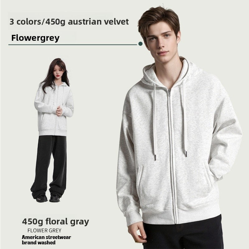 Men's Solid Color White Cotton Casual Hoodie With Long Sleeve