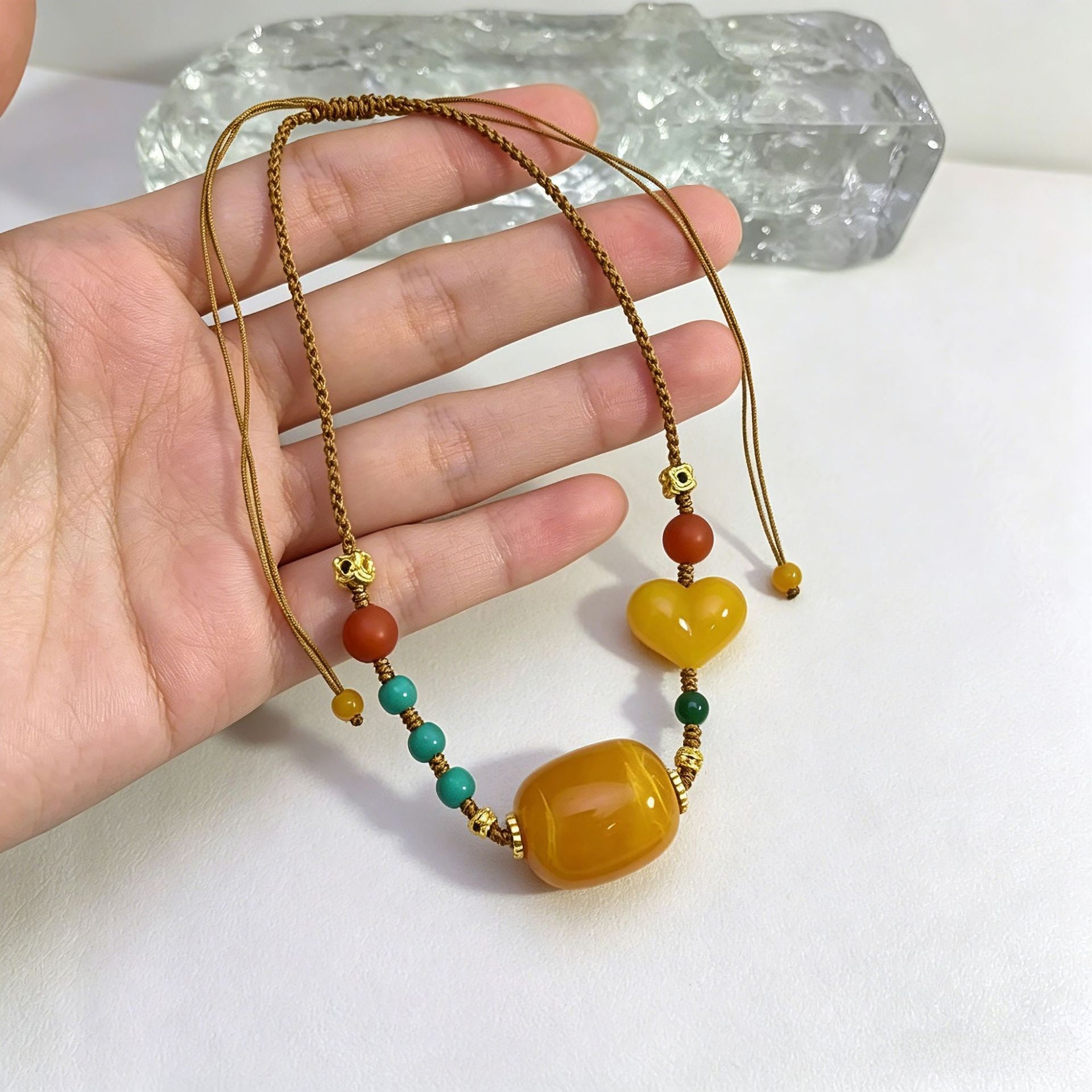 Ethnic Style Pendant Necklace With Beading Craft And Rope Beaded Chain, Unisex Colour Beading Material