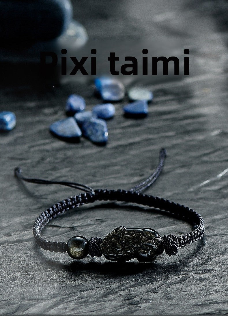 Brave Troops Obsidian Braid Bracelets With Crystal Pendant In Simple Style For Men