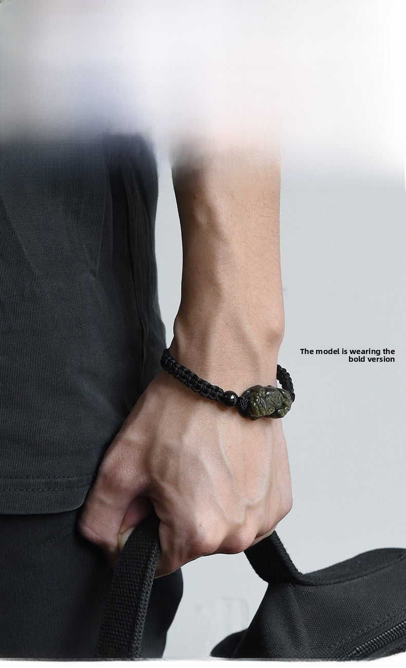 Brave Troops Obsidian Braid Bracelets With Crystal Pendant In Simple Style For Men