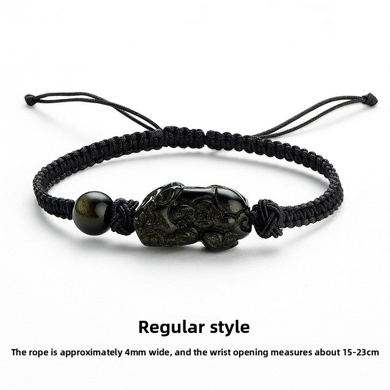 Brave Troops Obsidian Braid Bracelets With Crystal Pendant In Simple Style For Men