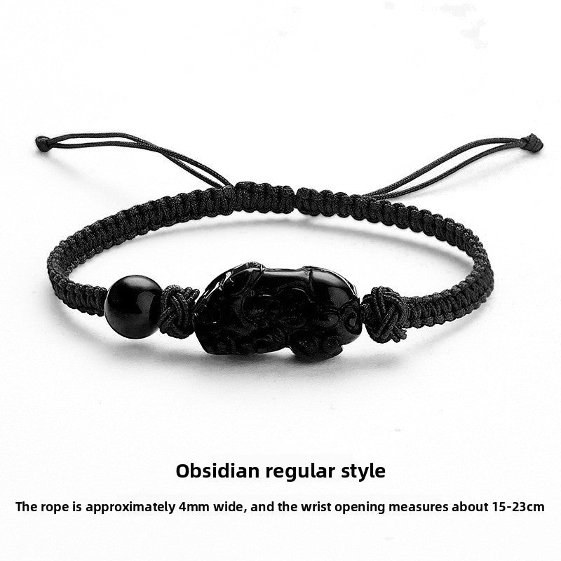 Brave Troops Obsidian Braid Bracelets With Crystal Pendant In Simple Style For Men