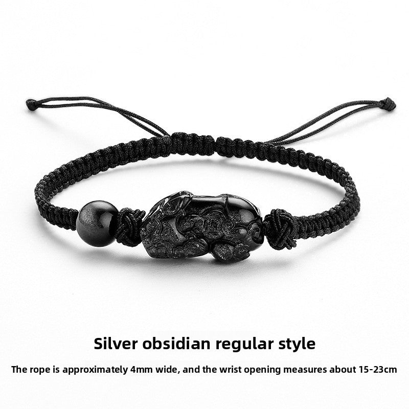 Brave Troops Obsidian Braid Bracelets With Crystal Pendant In Simple Style For Men