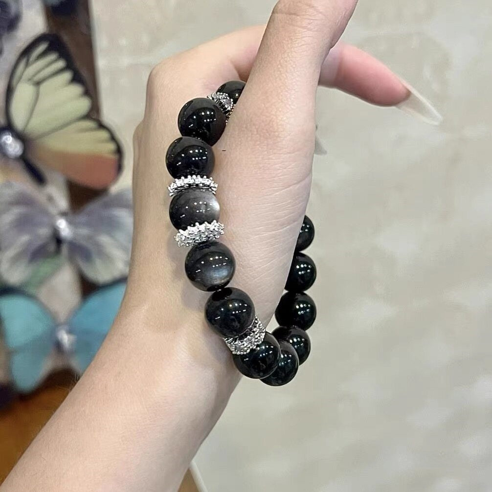 Handmade Simple Style Round Obsidian Bracelet For Unisex, Perfect Birthday Gift