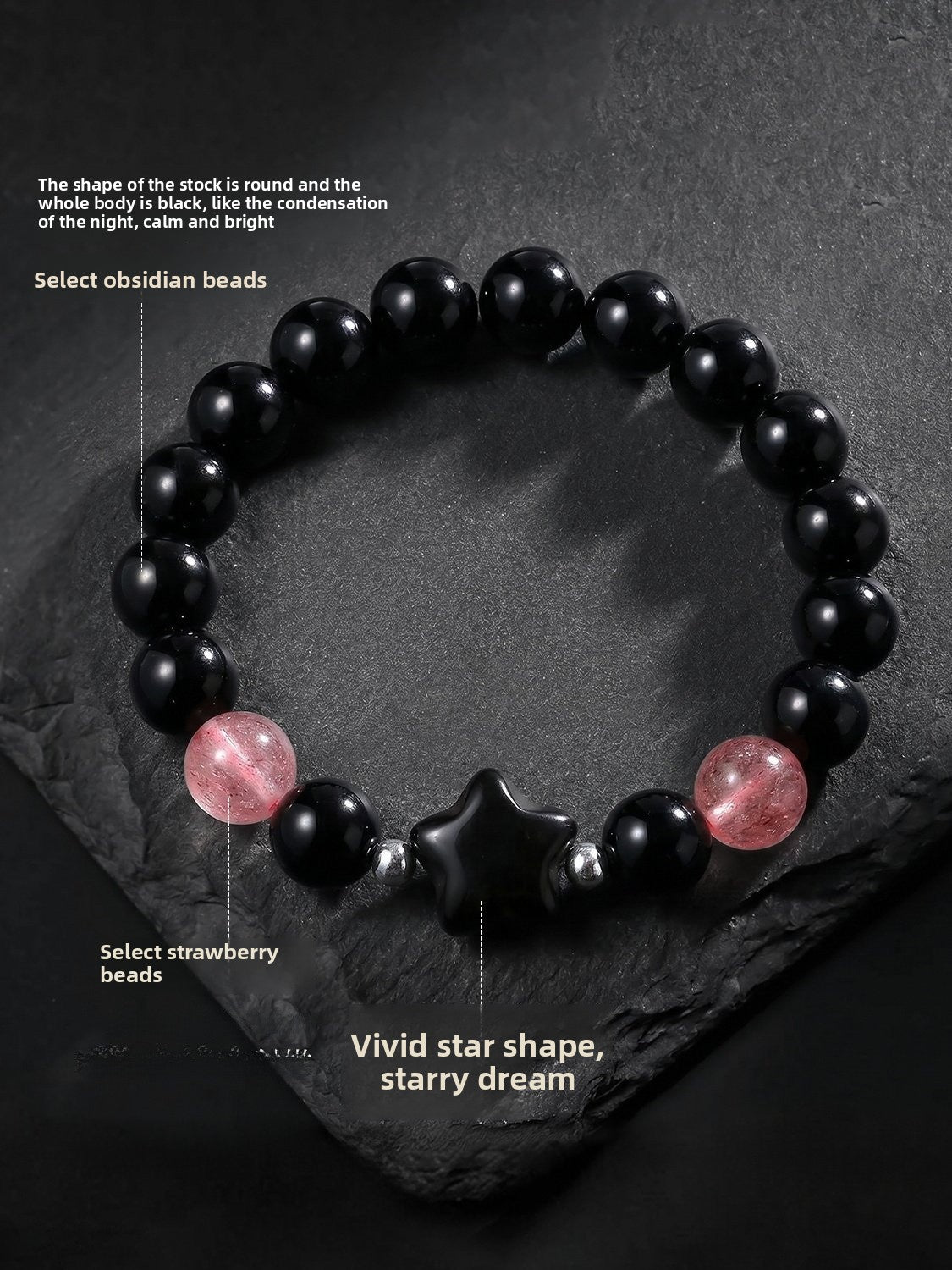 Couple Obsidian Beaded Star Pattern Bracelet In Dyed Black, Perfect Birthday Gift