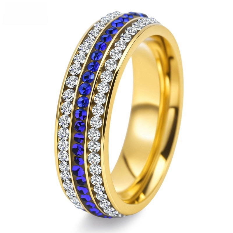 Luxurious Round Couple Rings In Silver Titanium Steel With Rhinestones Featuring Electroplated Finish