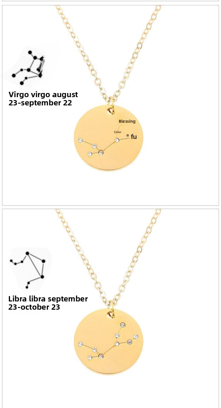 Aries Necklace For Women In Titanium Steel With Electroplated Finish And Rhinestone Inlay On Box Chain