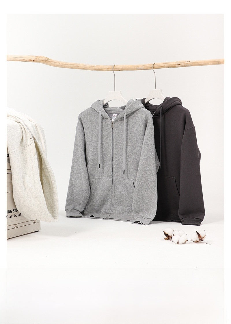 Men's Solid Color White Fleece Hoodie With Long Sleeve