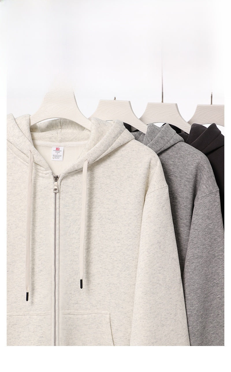 Men's Solid Color White Fleece Hoodie With Long Sleeve