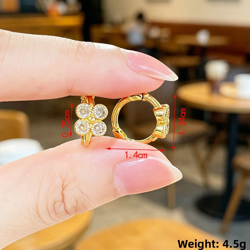 Flowers Earrings For Women In Copper Alloy With Real Gold Plated Bezel Setting Featuring Copper Alloy Ear Pins