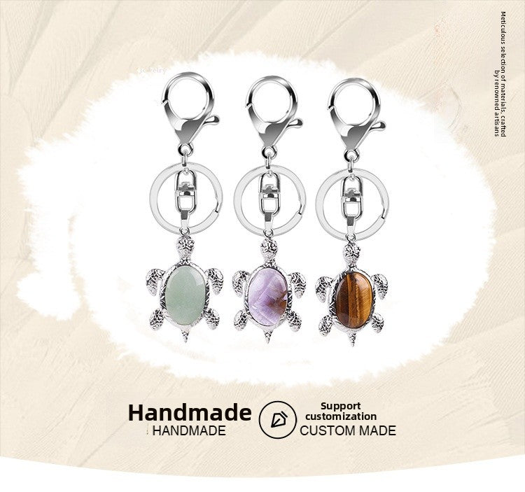 Multicolor Tortoise Key Chain For New Year Featuring Metal Material With Natural Stone Inlay
