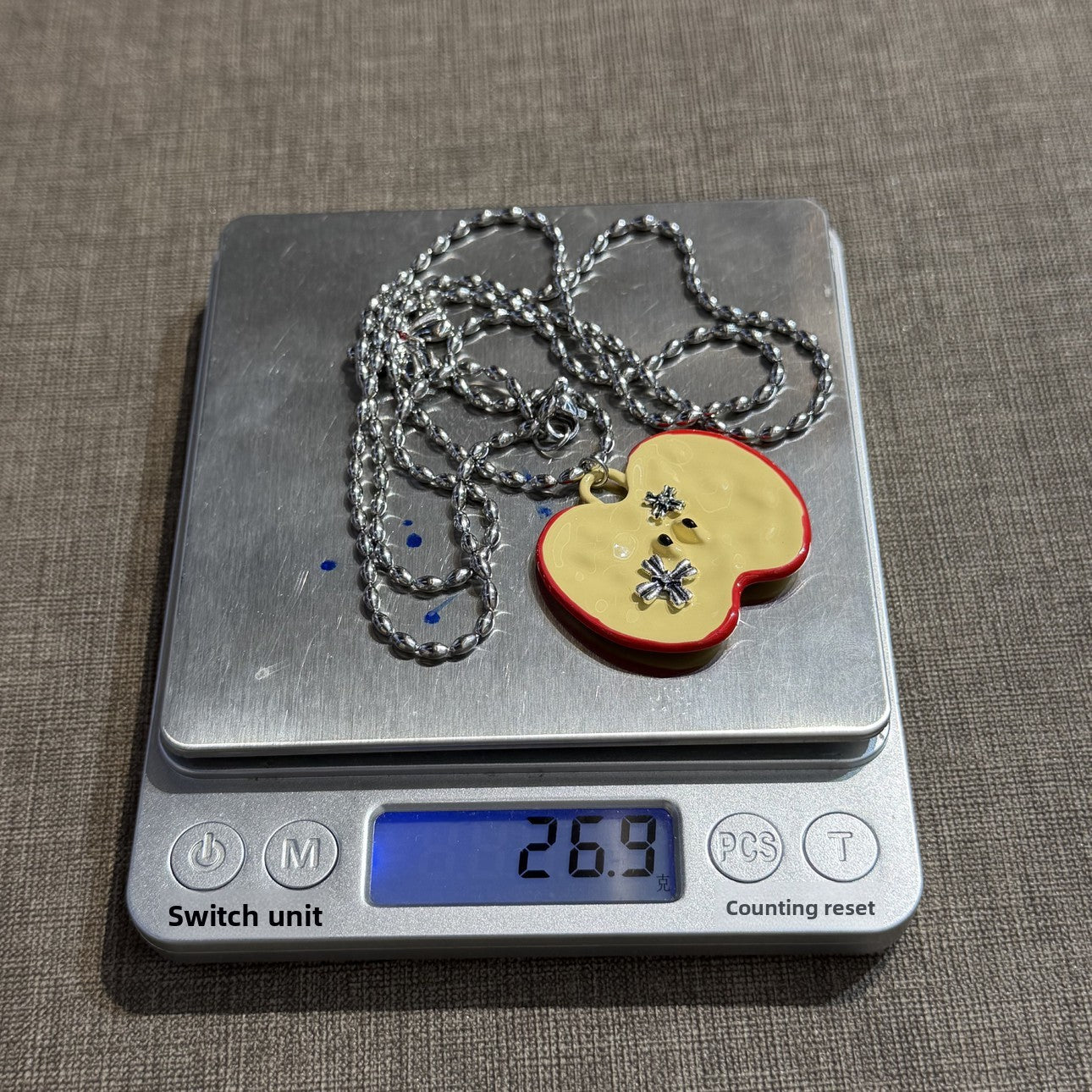 Apple Cartoon Style Sweater Chain Necklace For Women In Silver With Titanium Steel And Alloy Pendant Featuring Artificial Pearl Inlay