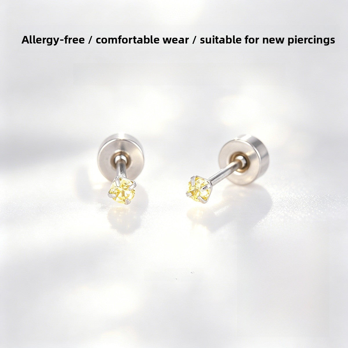 Geometric White Stud Earrings For Unisex Featuring Titanium Steel Posts And Zircon Inlay