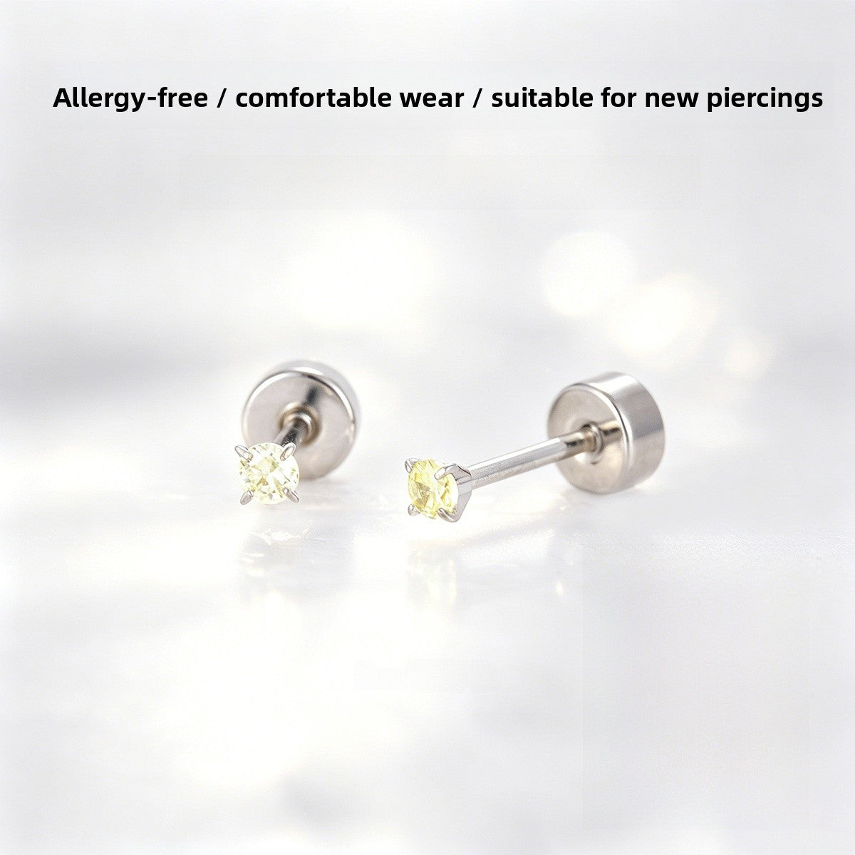Geometric White Stud Earrings For Unisex Featuring Titanium Steel Posts And Zircon Inlay
