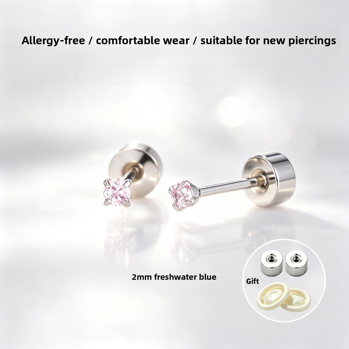 Geometric White Stud Earrings For Unisex Featuring Titanium Steel Posts And Zircon Inlay
