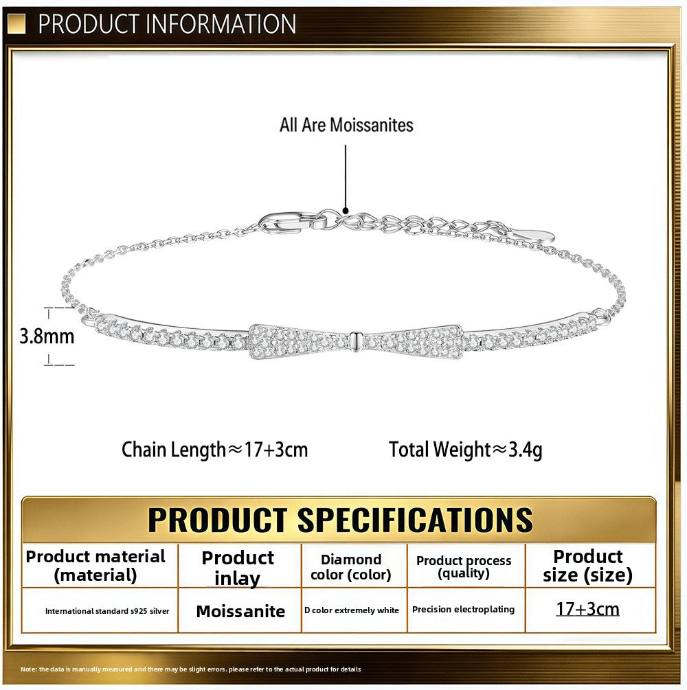 Bow Tie Bracelet In 925 Sterling Silver With Moissanite Inlay, New Style For Women