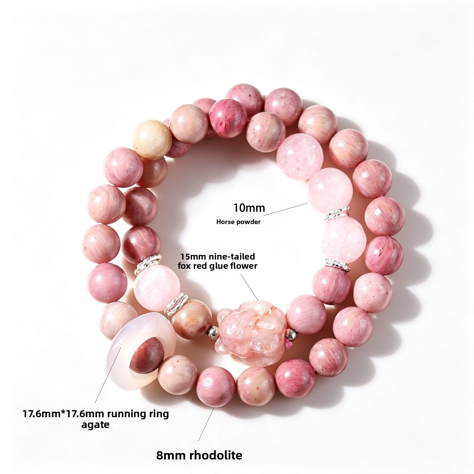 Natural Pink Crystal Gourd Bracelet With Rhodochrosite Inlay Beading For Women
