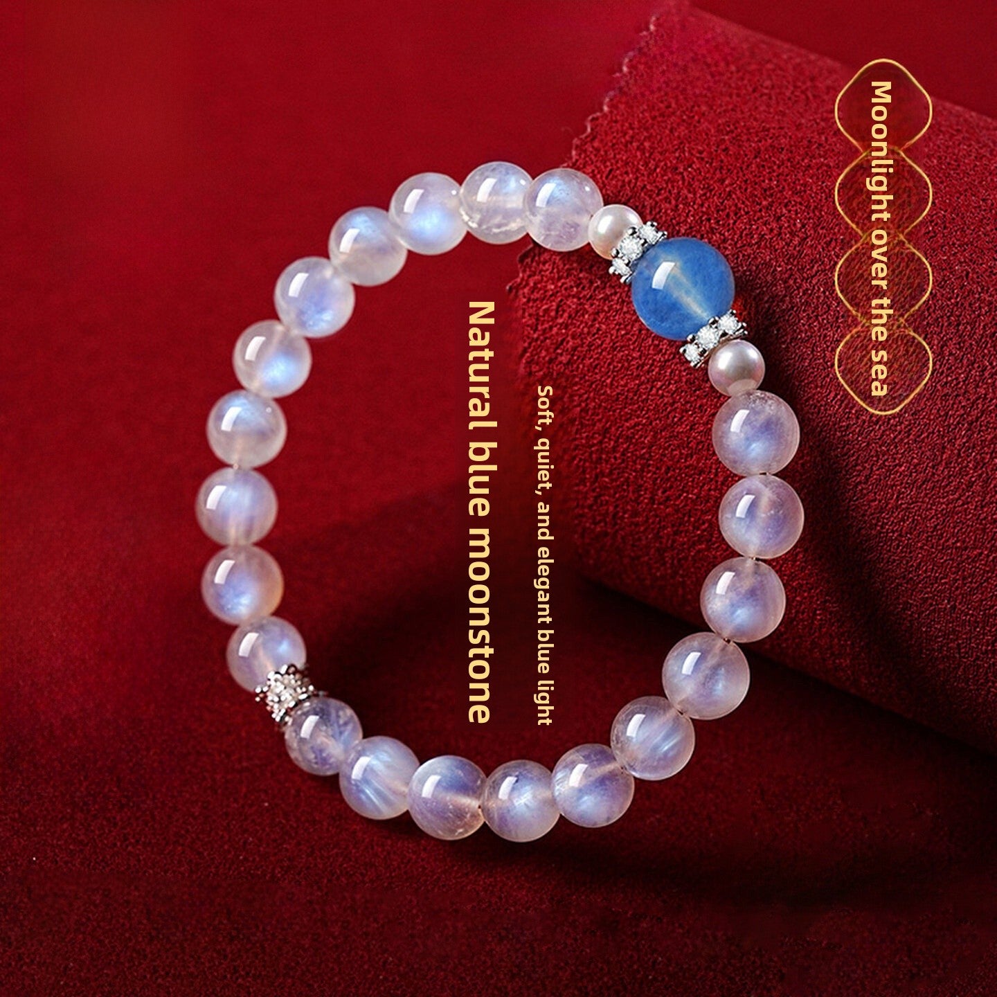 Elegant Round Blue Moonstone Beaded Bracelet For Women With Crystal Pendant, Perfect For MAMA Festival