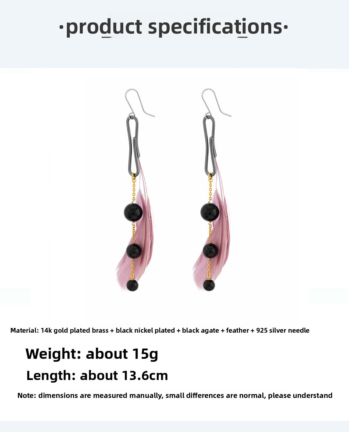 Handmade Feather Stud Earrings In Brass With Copper Posts, Exaggerated Style For Women