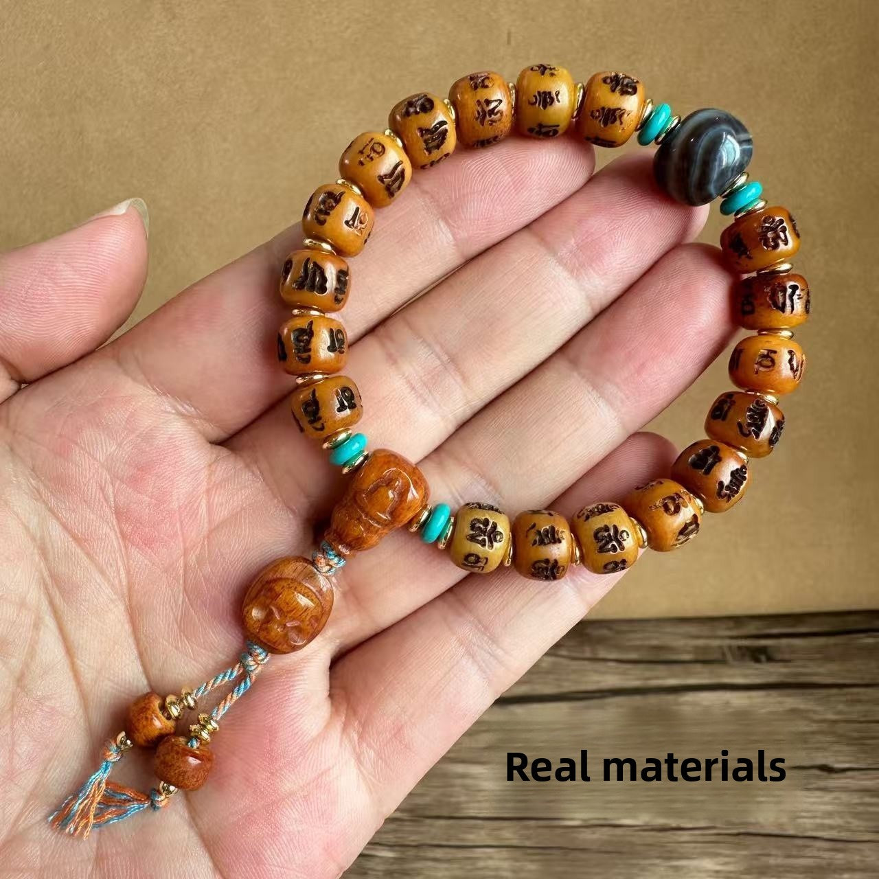 Ethnic Style Unisex Rosary Bracelet With Alloy Pendant Featuring Carving Craftsmanship, Perfect For Festival Wear