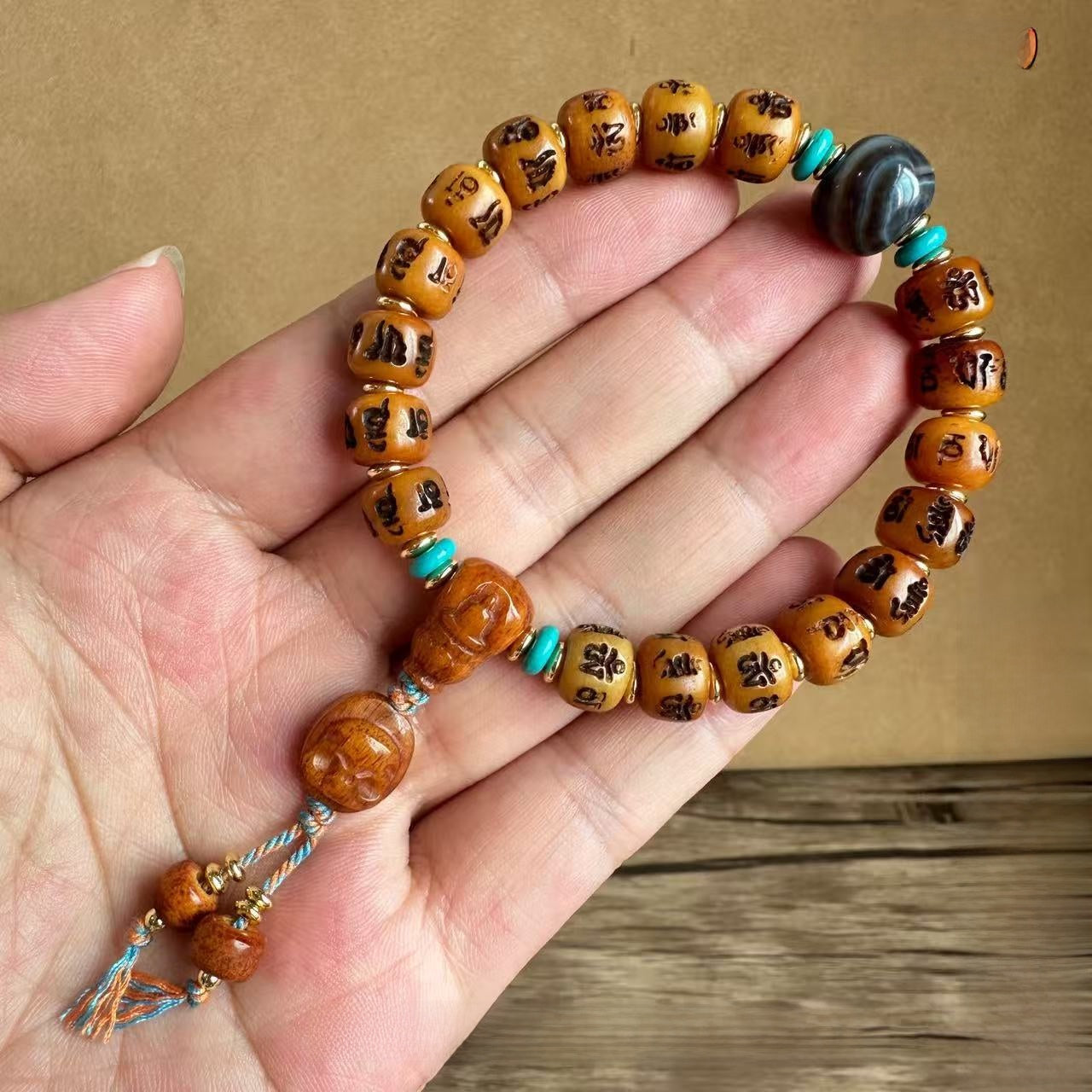 Ethnic Style Unisex Rosary Bracelet With Alloy Pendant Featuring Carving Craftsmanship, Perfect For Festival Wear