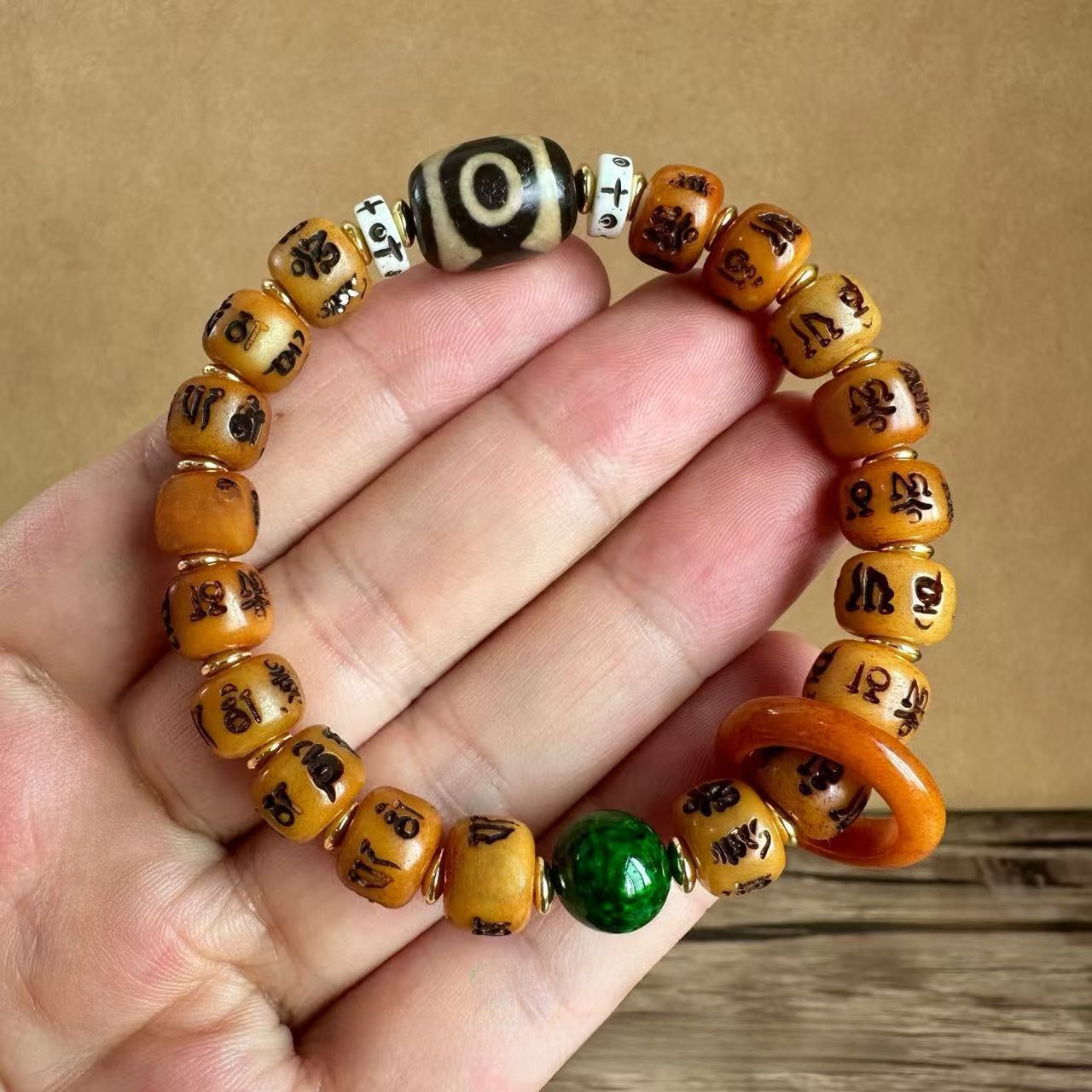 Ethnic Style Unisex Rosary Bracelet With Alloy Pendant Featuring Carving Craftsmanship, Perfect For Festival Wear
