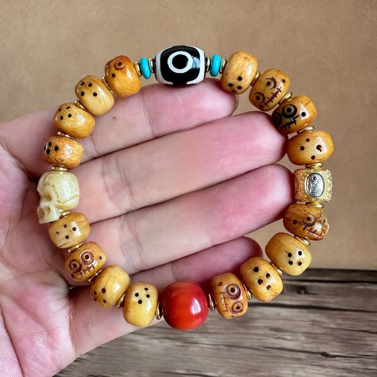 Ethnic Style Unisex Rosary Bracelet With Alloy Pendant Featuring Carving Craftsmanship, Perfect For Festival Wear