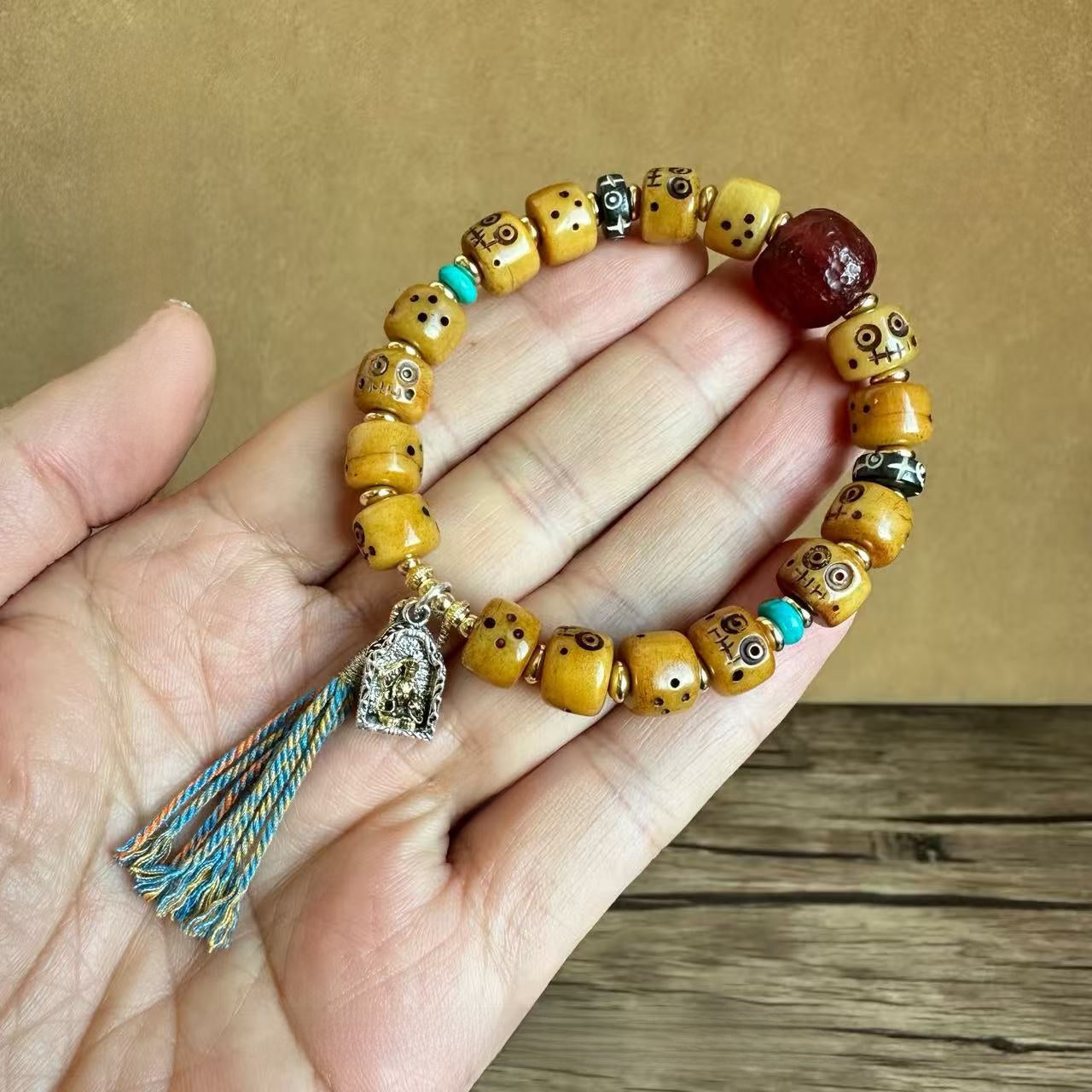 Ethnic Style Unisex Rosary Bracelet With Alloy Pendant Featuring Carving Craftsmanship, Perfect For Festival Wear