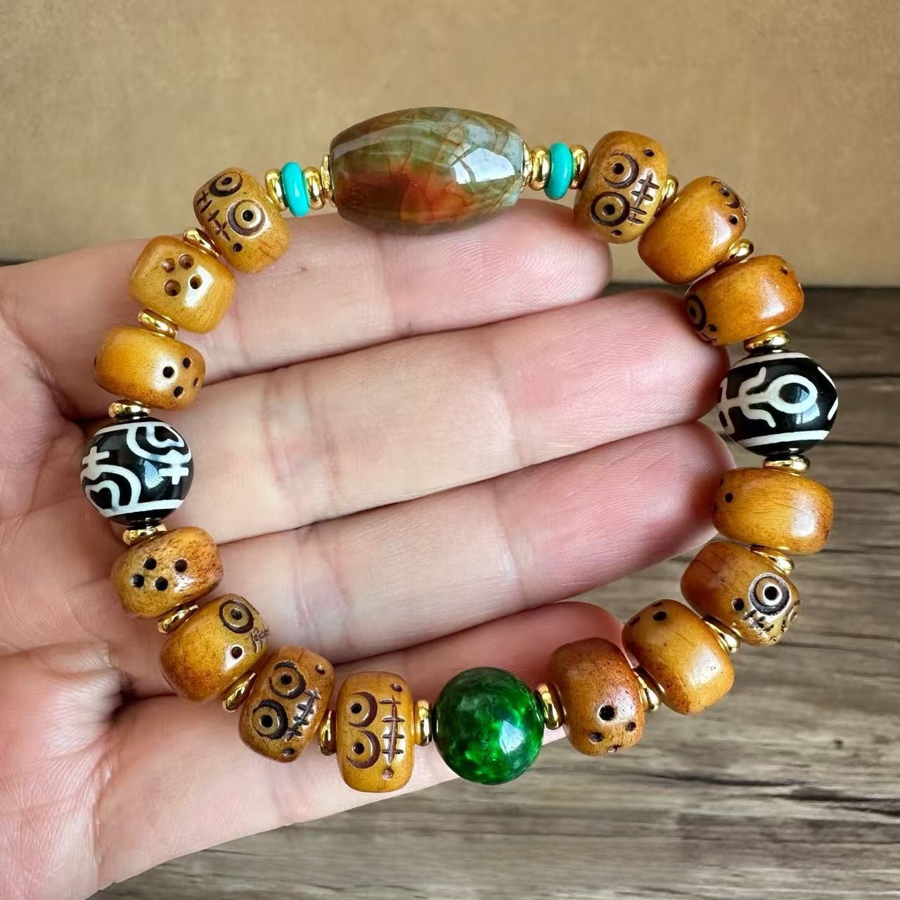 Ethnic Style Unisex Rosary Bracelet With Alloy Pendant Featuring Carving Craftsmanship, Perfect For Festival Wear