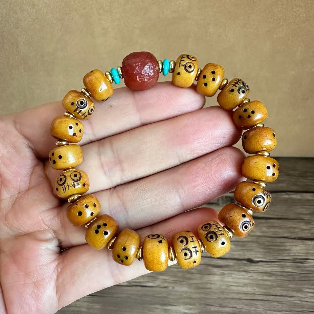 Ethnic Style Unisex Rosary Bracelet With Alloy Pendant Featuring Carving Craftsmanship, Perfect For Festival Wear