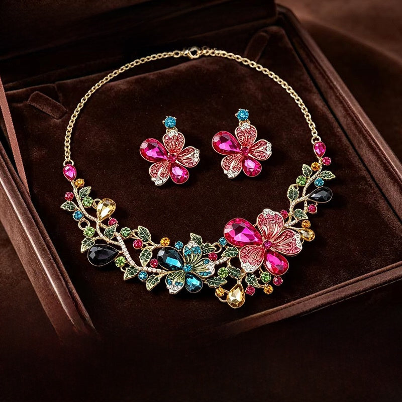 Handmade Rose Jewelry Set For Women In Electroplated Copper With Zircon Inlay