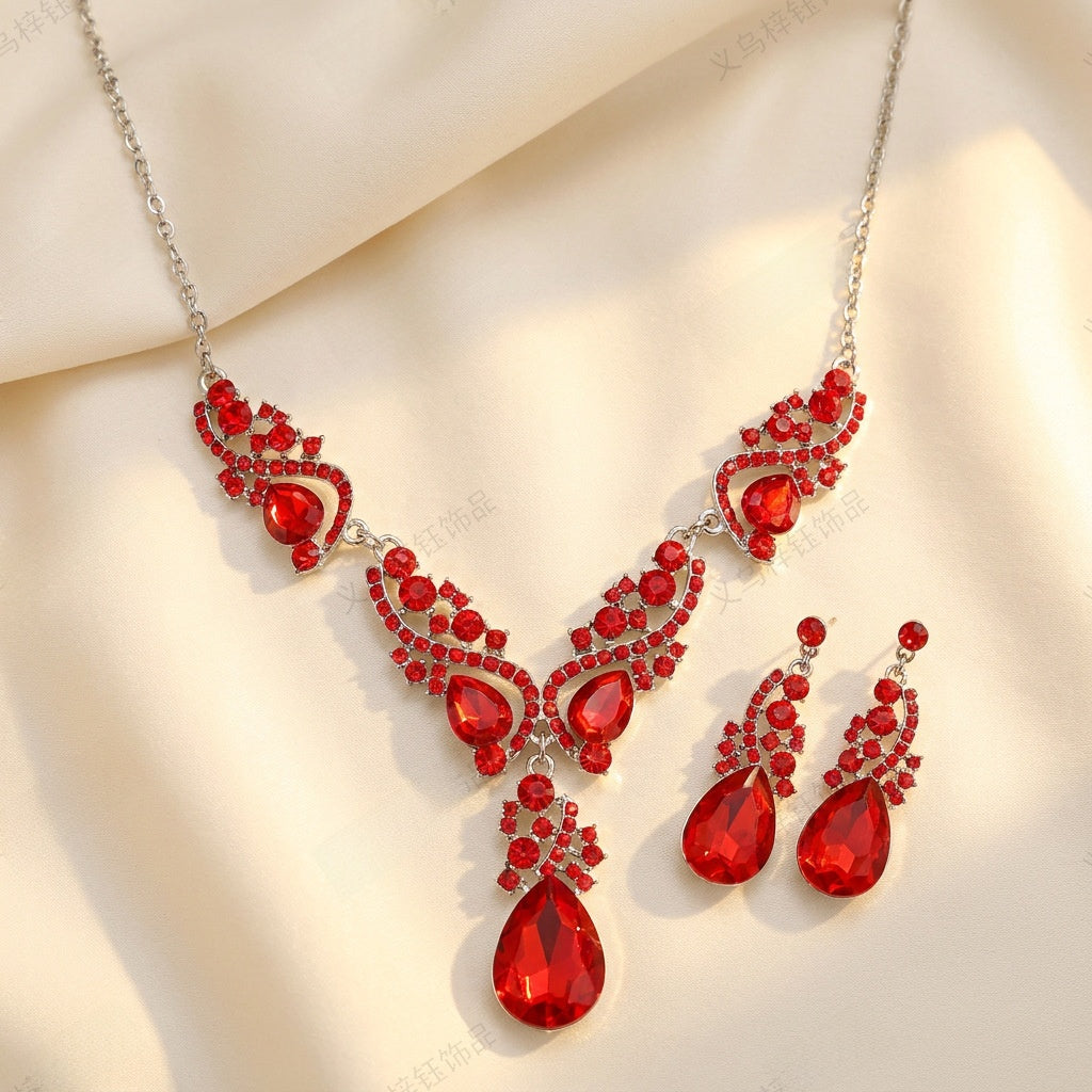 Handmade Multicolor Rose Jewelry Set For Women In Alloy With Rhinestone Inlay