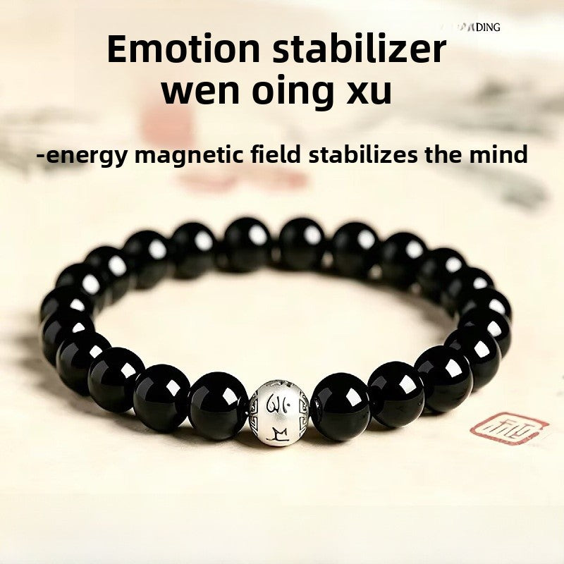 Handmade Round Obsidian Bracelet For Unisex, Dyed Black, Perfect For Festival Wear