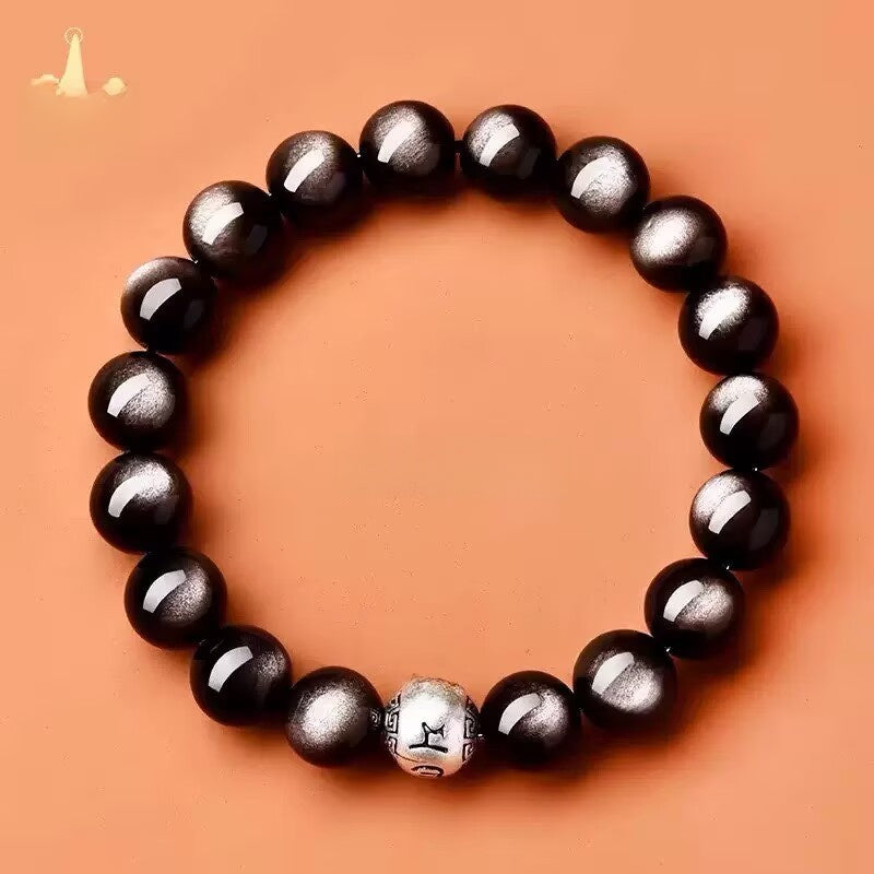 Handmade Round Obsidian Bracelet For Unisex, Dyed Black, Perfect For Festival Wear