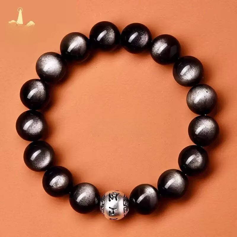 Handmade Round Obsidian Bracelet For Unisex, Dyed Black, Perfect For Festival Wear