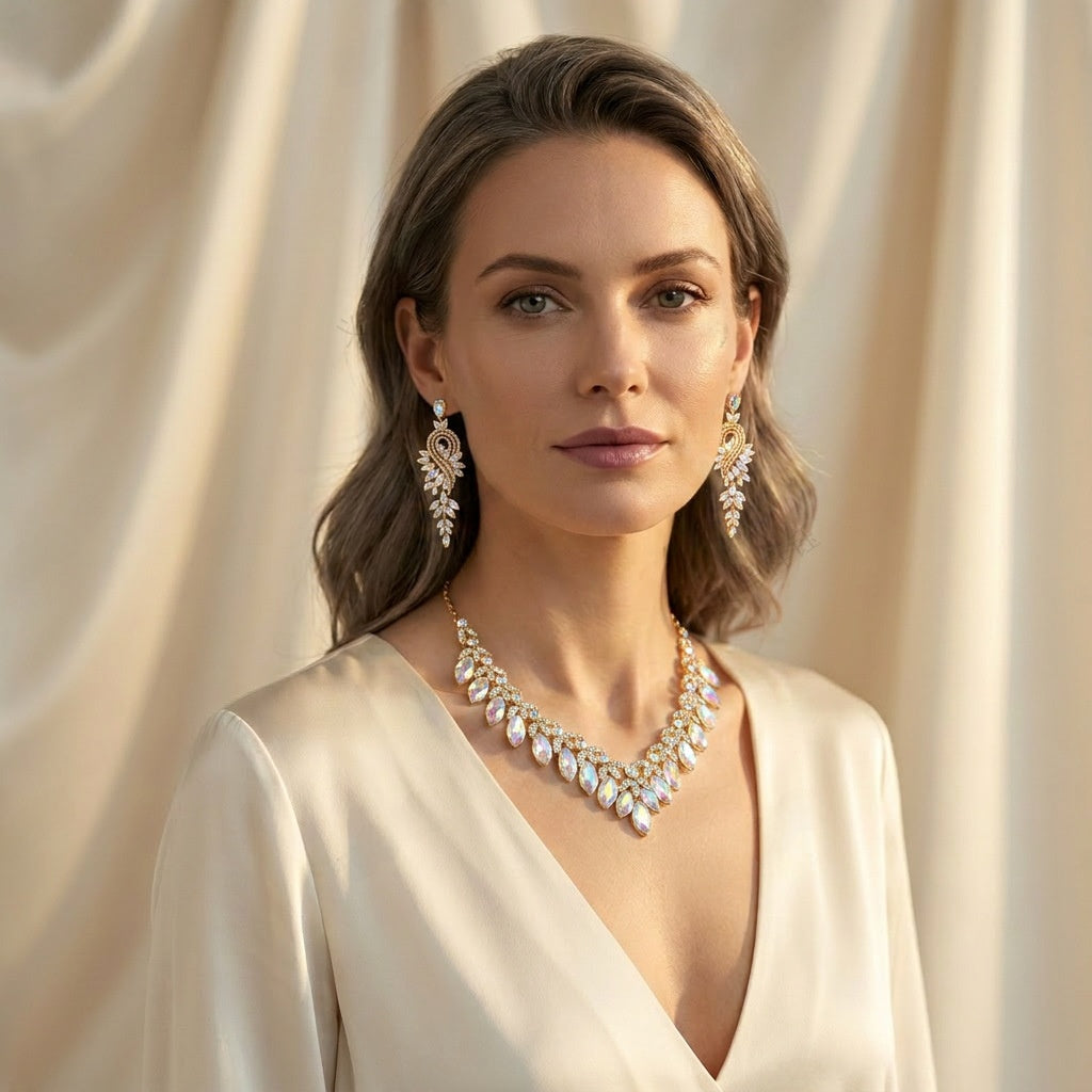 Luxurious Water Droplets Jewelry Set For Women In Alloy With Rhinestone Inlay, 1 Set