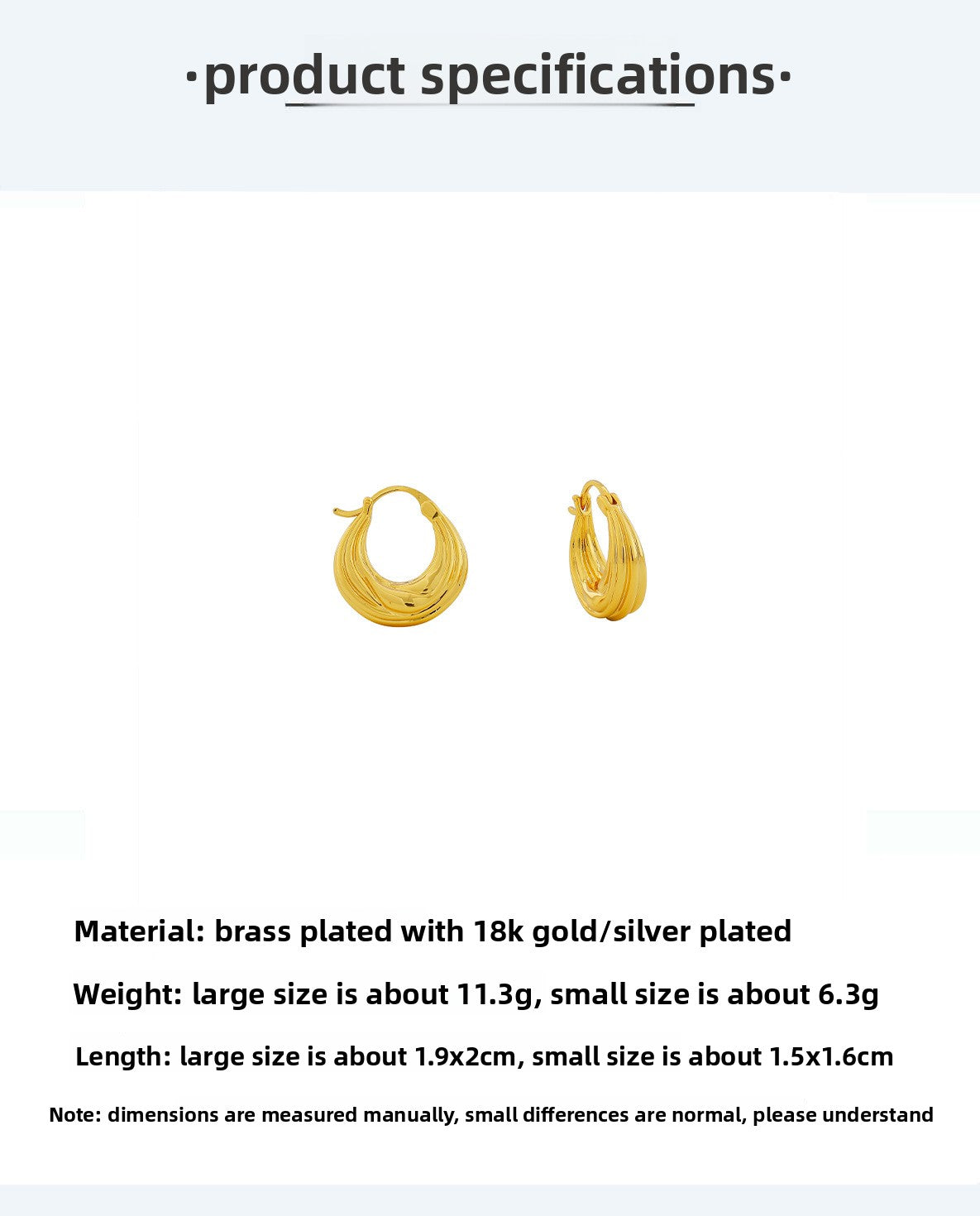Curve Hoop Earrings For Women In 18K Real Gold Plated Brass With Copper Ear Pins, Elegant Gold Jewelry