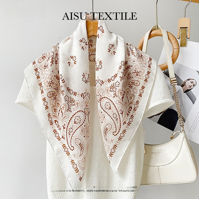 Cashew Nuts Cotton And Linen Bandanas In Coffer Color For Autumn Commute, Silk Scarf