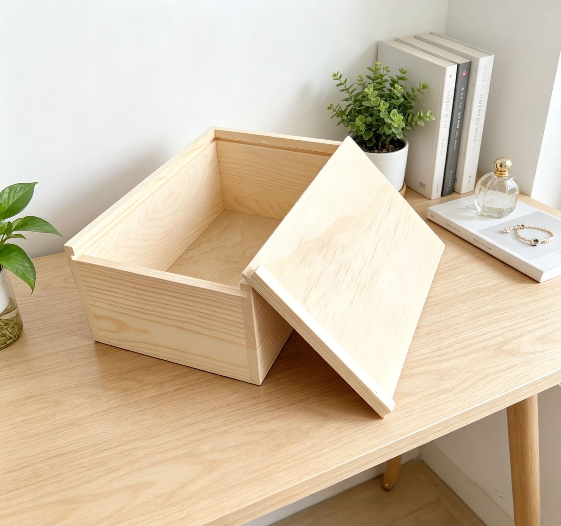 Modern Style Solid Wood Storage Box In Solid Color For Organized Living