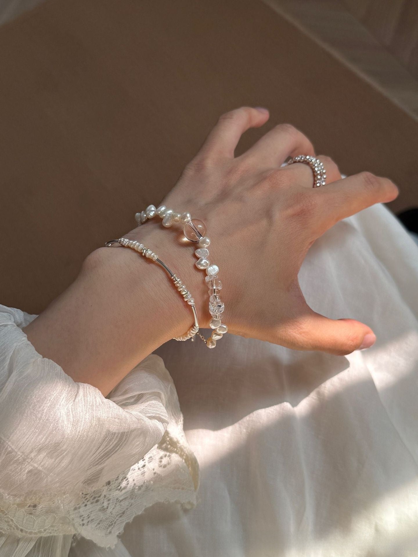Heart Shape Beaded Bracelet With Freshwater Pearl And Crystal Pendant, Slider Chain Design For Women