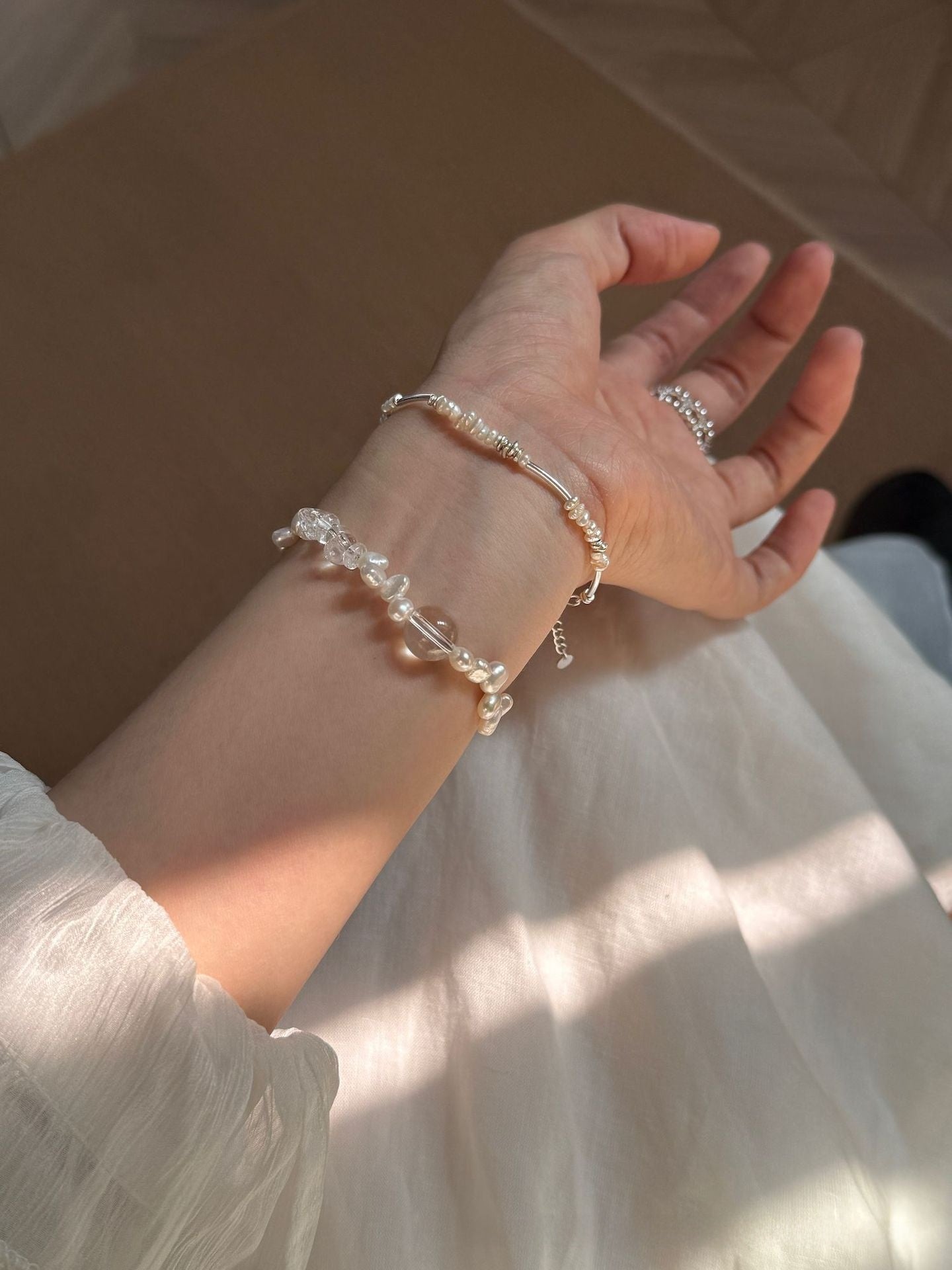 Heart Shape Beaded Bracelet With Freshwater Pearl And Crystal Pendant, Slider Chain Design For Women