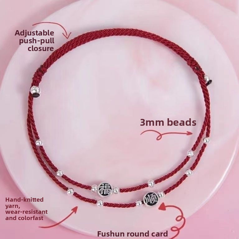 Heart Shape Red Line Bracelet For Women With Braid Copper Rope Chain, Electroplated Gold Plating
