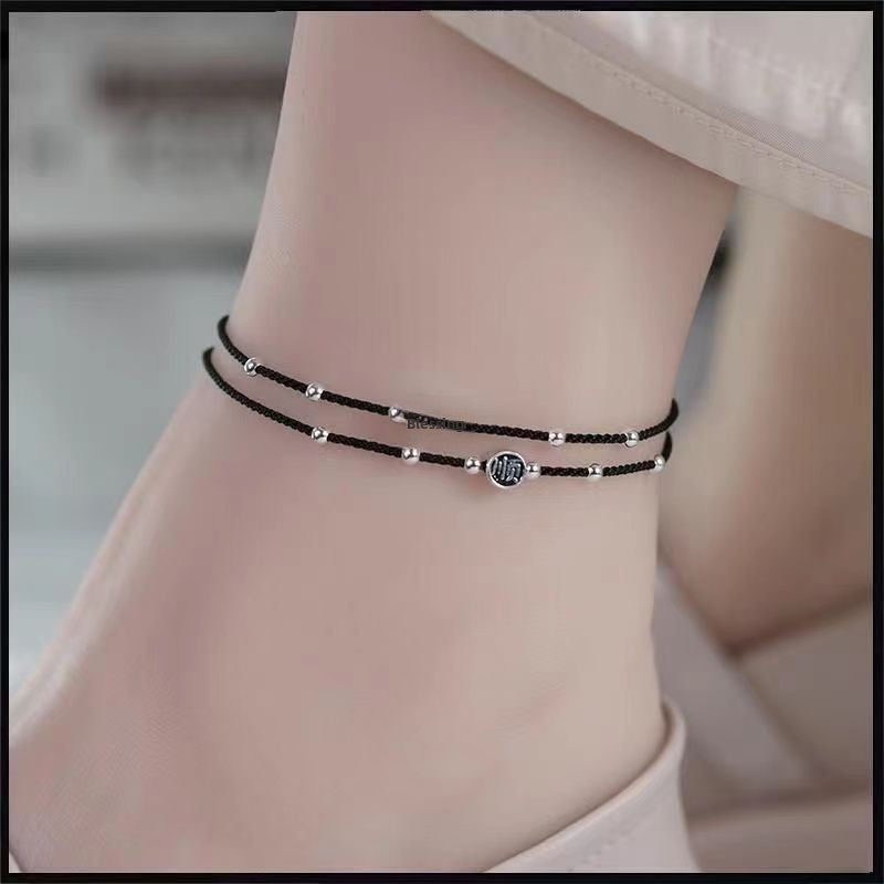 Heart Shape Red Line Bracelet For Women With Braid Copper Rope Chain, Electroplated Gold Plating