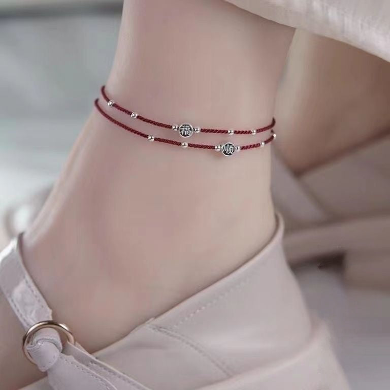 Heart Shape Red Line Bracelet For Women With Braid Copper Rope Chain, Electroplated Gold Plating
